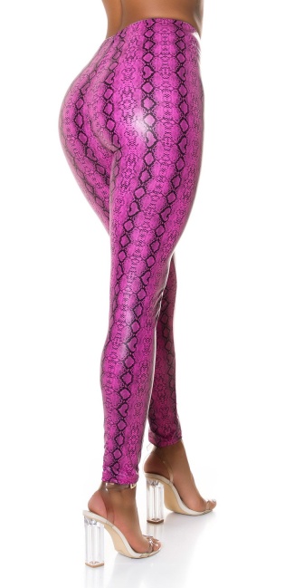 hoge taille leder broek slangen-print roze
